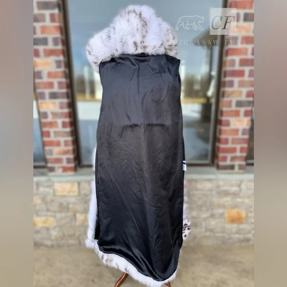 48 Unisex Floor Length Snow Leopard Dyed Fox Fur Coat Real FOX Fur - Picture 11 of 14